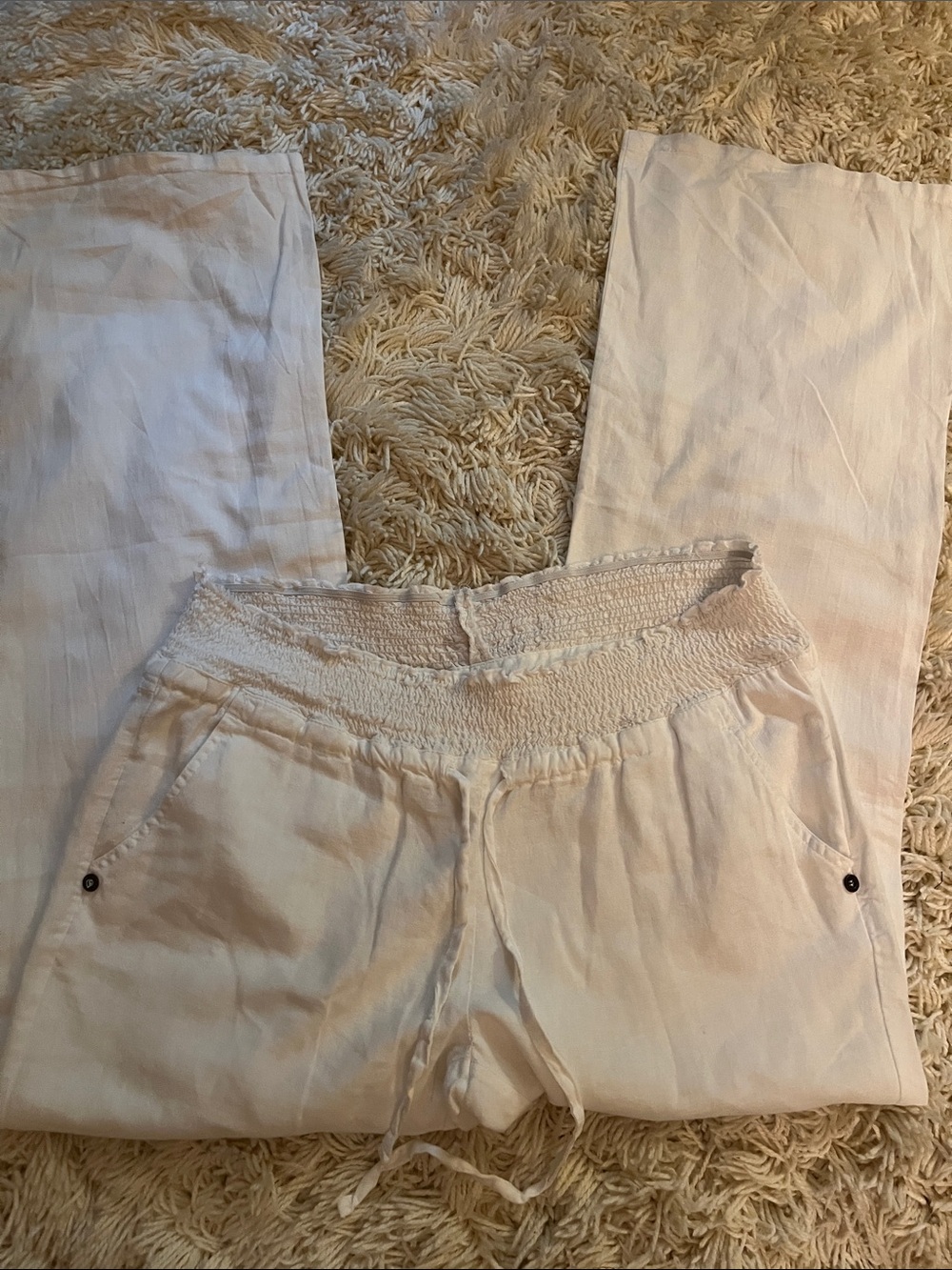 Love Tree Cream White Smocked Waist Pants